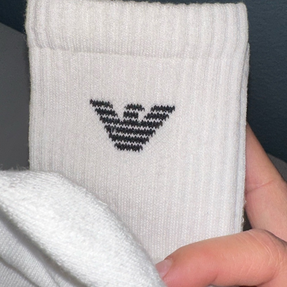 New Emporio Armani White Socks with Black Logo (3 Pack) - Picture 3 of 5